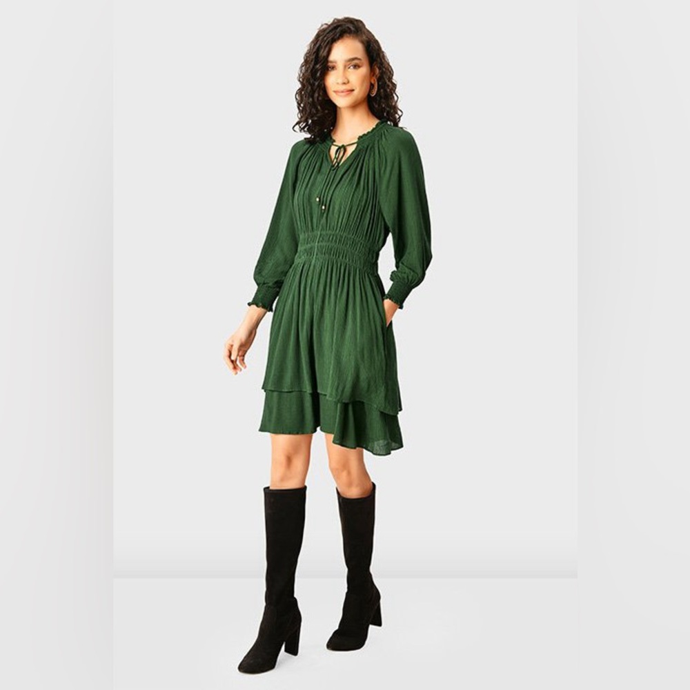 Rayon Crinkle Elastic Ruched Dress
